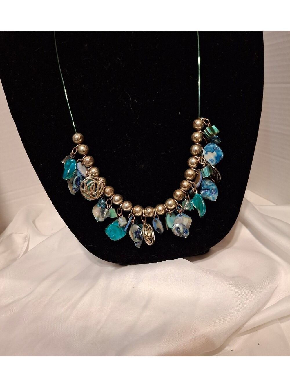 Abalone MOP Blue Green Long Necklace